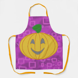 Modern Pumpkin on Purple Geometric エプロン