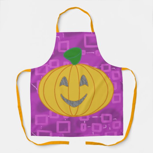 Modern Pumpkin on Purple Geometric  エプロン (正面)