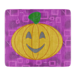 Modern Pumpkin on Purple Geometric  カッティングボード