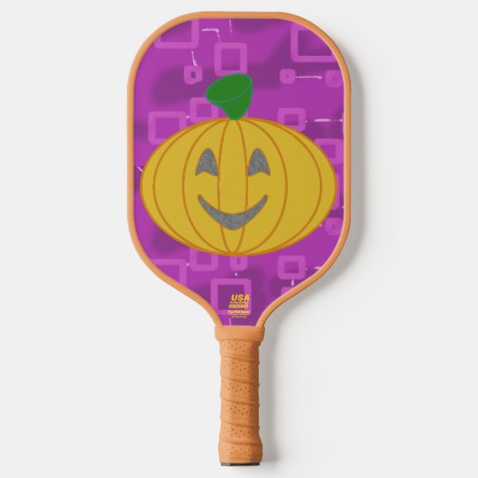 Modern Pumpkin on Purple Geometric  ピックルボールラケット (正面)