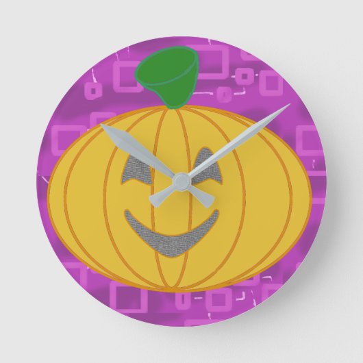 Modern Pumpkin on Purple Geometric ラウンド壁時計 (正面)