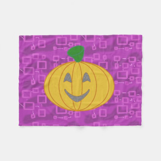 Modern Pumpkin on Purple Geometric Fleece Blanket フリースブランケット (正面(横))