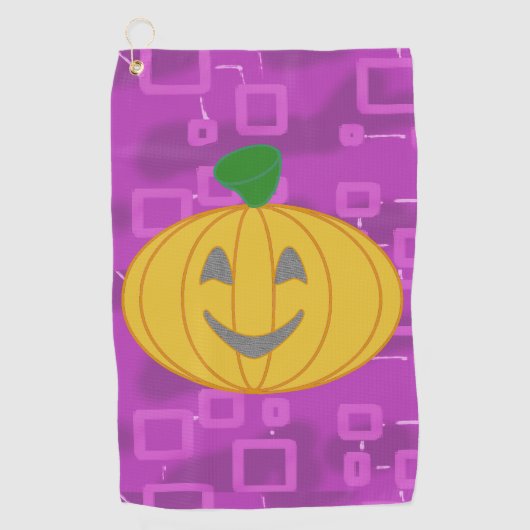 Modern Pumpkin on Purple Geometric Golf Towel ゴルフタオル (正面)