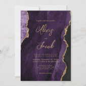 Modern Purple Agate Chic Script Wedding 招待状 (正面)