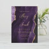 Modern Purple Agate Chic Script Wedding 招待状 (スタンド正面)