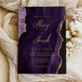 Modern Purple Agate Chic Script Wedding 招待状