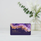 Modern Purple Agate & gold glitter marble QR Code 名刺 (スタンド正面)