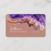 Modern Purple Agate & gold glitter marble QR Code 名刺 (正面)