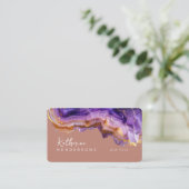 Modern Purple Agate & gold glitter marble QR Code 名刺 (スタンド正面)