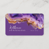 Modern Purple Agate & gold glitter marble QR Code 名刺 (正面)