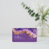 Modern Purple Agate & gold glitter marble QR Code 名刺 (スタンド正面)