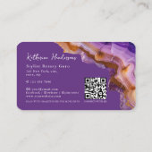 Modern Purple Agate & gold glitter marble QR Code 名刺 (裏面)