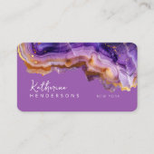 Modern Purple Agate & gold glitter marble QR Code 名刺 (正面)