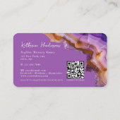 Modern Purple Agate & gold glitter marble QR Code 名刺 (裏面)
