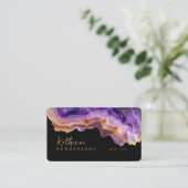 Modern Purple Agate & gold glitter marble QR Code 名刺 (スタンド正面)
