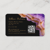 Modern Purple Agate & gold glitter marble QR Code 名刺 (裏面)