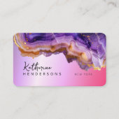 Modern Purple Agate & gold glitter marble QR Code 名刺 (正面)
