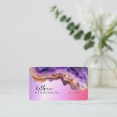 Modern Purple Agate & gold glitter marble QR Code 名刺 (スタンド正面)
