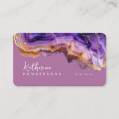 Modern Purple Agate & gold glitter marble QR Code 名刺 (正面)