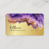Modern Purple Agate & gold glitter marble QR Code 名刺 (正面)