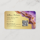 Modern Purple Agate & gold glitter marble QR Code 名刺 (裏面)
