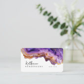Modern Purple Agate & gold glitter marble QR Code 名刺 (スタンド正面)
