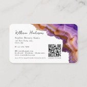Modern Purple Agate & gold glitter marble QR Code 名刺 (裏面)