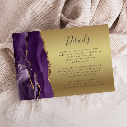 Modern Purple Agate Gold Luxe Foil Wedding Details エンクロージャーカード
