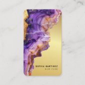 Modern Purple Agate gold marble & QR Code Logo 名刺 (正面)