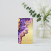 Modern Purple Agate gold marble & QR Code Logo 名刺 (スタンド正面)
