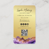 Modern Purple Agate gold marble & QR Code Logo 名刺 (裏面)