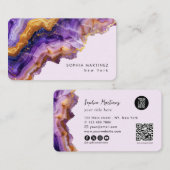 Modern Purple Agate gold marble & QR Code Logo 名刺 (正面/裏面)