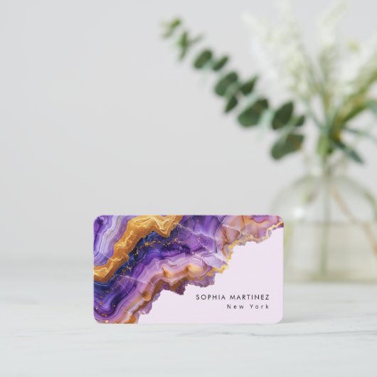 Modern Purple Agate gold marble & QR Code Logo 名刺 (スタンド正面)