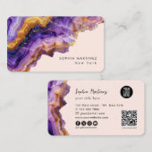 Modern Purple Agate gold marble & QR Code Logo 名刺 (正面/裏面)