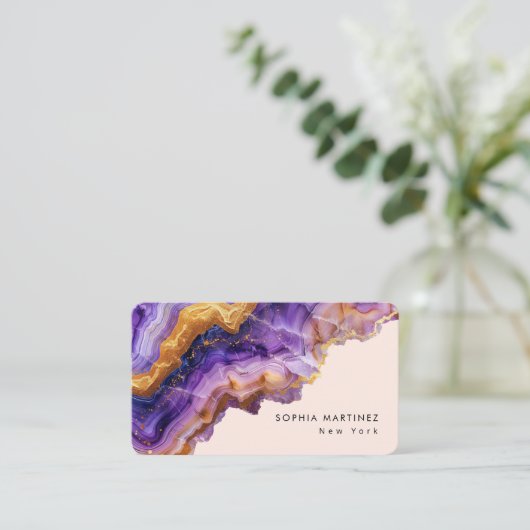 Modern Purple Agate gold marble & QR Code Logo 名刺 (スタンド正面)