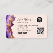 Modern Purple Agate gold marble & QR Code Logo 名刺 (裏面)