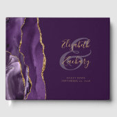 Modern Purple Agate Gold Script Plum ゲストブック (正面)