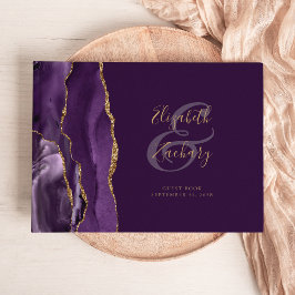 Modern Purple Agate Gold Script Plum ゲストブック