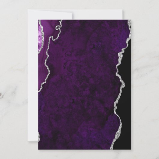 Modern Purple Agate Silver Script Wedding 招待状 (裏面)
