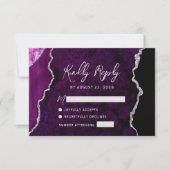 Modern Purple Agate Silver Script Wedding RSVP (正面)