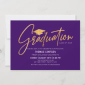 Modern purple and gold Graduation Invitation 招待状 (正面)