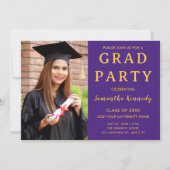 Modern Purple And Gold Photo Graduation 2026 Party 招待状 (正面)