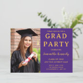 Modern Purple And Gold Photo Graduation 2026 Party 招待状 (スタンド正面)
