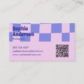 Modern Purple and Pink Checkerboard - Qr Code  名刺 (裏面)