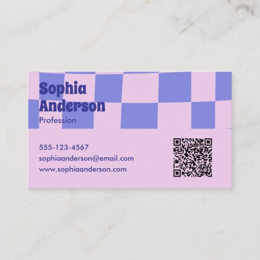 Modern Purple and Pink Checkerboard - Qr Code 名刺 (裏面)