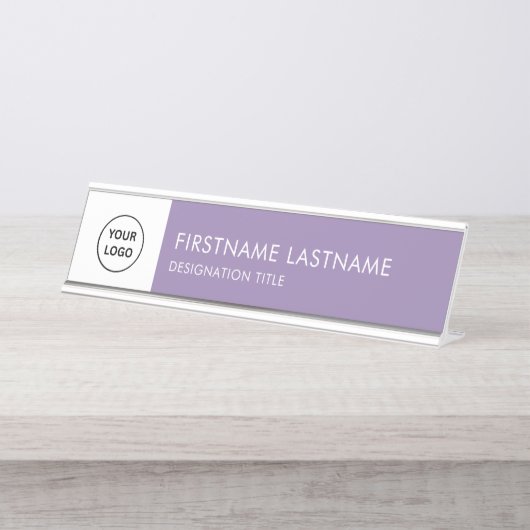 Modern Purple and White - Add Logo, Name, Title デスクネームプレート (正面)