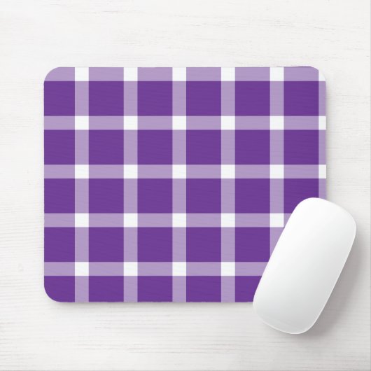 Modern Purple and White Gingham Checkered Pattern マウスパッド (マウス)
