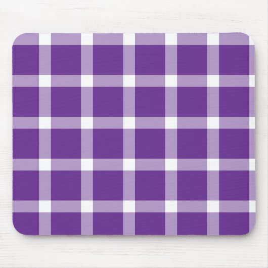 Modern Purple and White Gingham Checkered Pattern マウスパッド (正面)