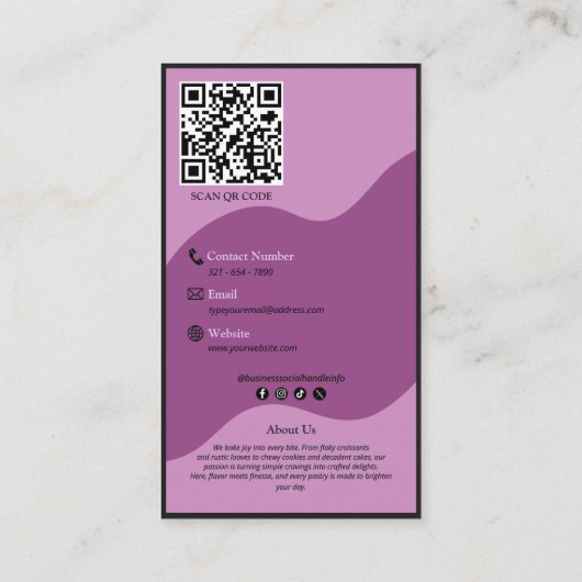 Modern Purple Bakery Branding Custom Logo QR Code 名刺 (裏面)