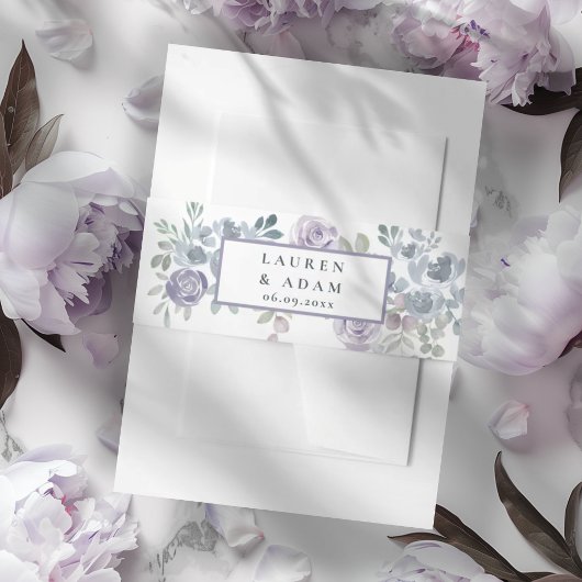 Modern Purple & Blue Floral Wedding  招待状ベリーバンド